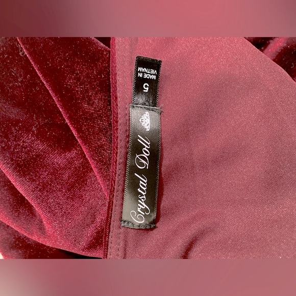 Crystal Doll Red Velvet Bodycon Spaghetti strap dress - Picture 3 of 4